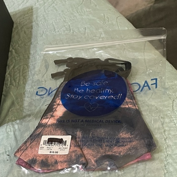 Face Coverings pack of two, one pink colored, one black and brown, 1 sz fitsmost - Picture 2 of 2